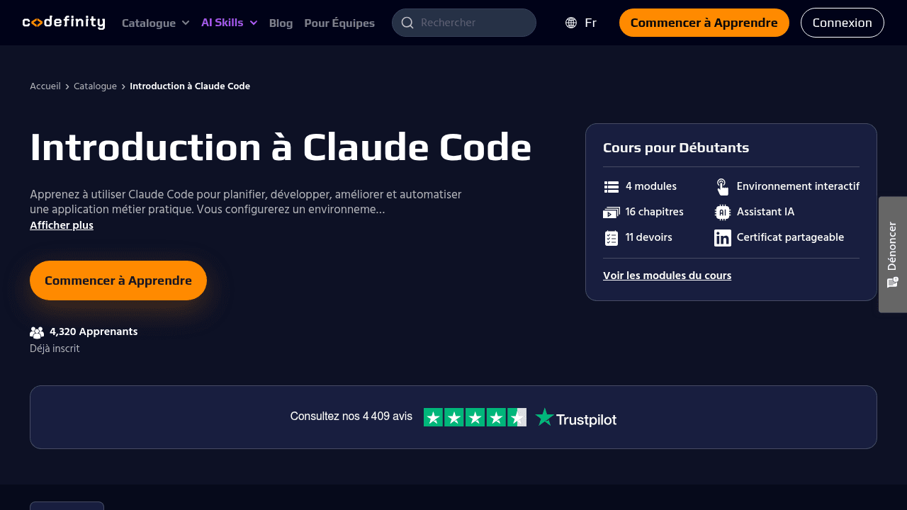 Cours Claude Code sur Codefinity