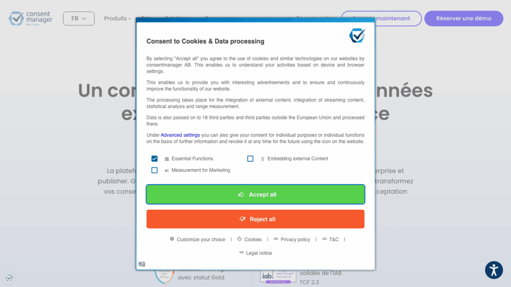 Capture d'écran de consentmanager