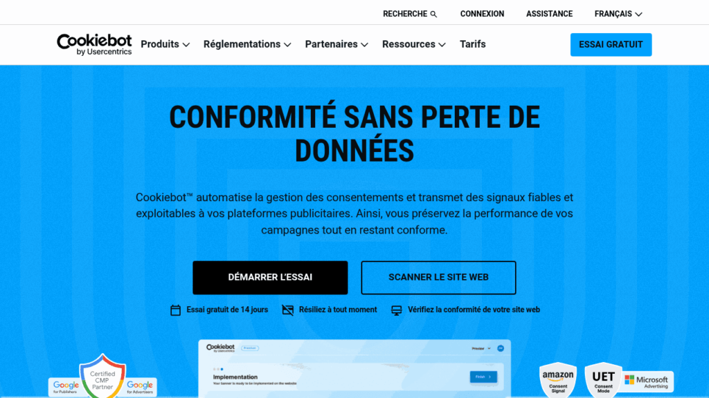Capture d'écran de Cookiebot