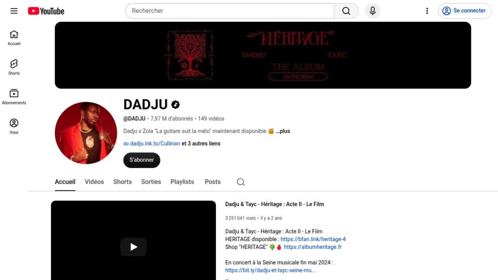 Chaîne YouTube de DADJU