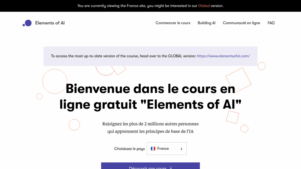 Capture d'écran du cours gratuit Elements of AI