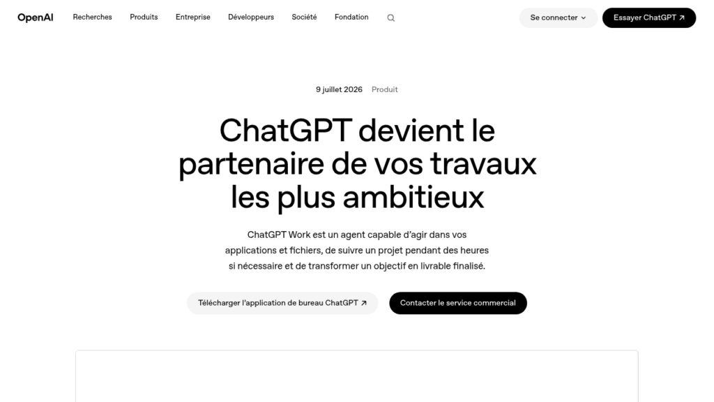 L'annonce de ChatGPT Work par OpenAI le 9 juillet 2026