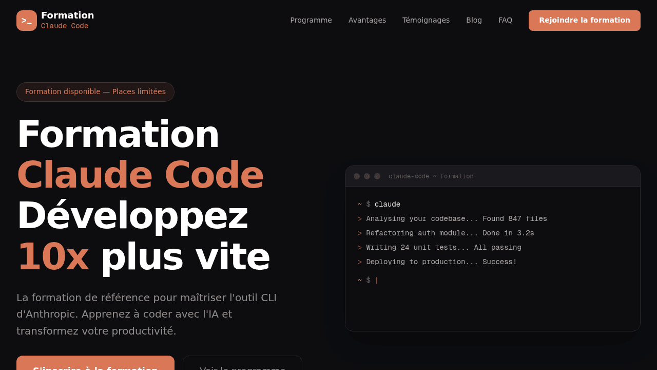 Page d'accueil de Formation Claude Code