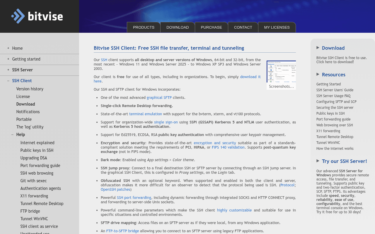 Capture d'écran de Bitvise SSH Client