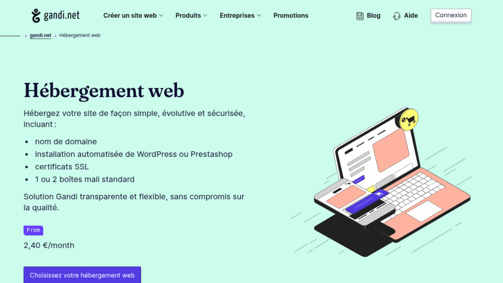 Capture d'écran du site de Gandi