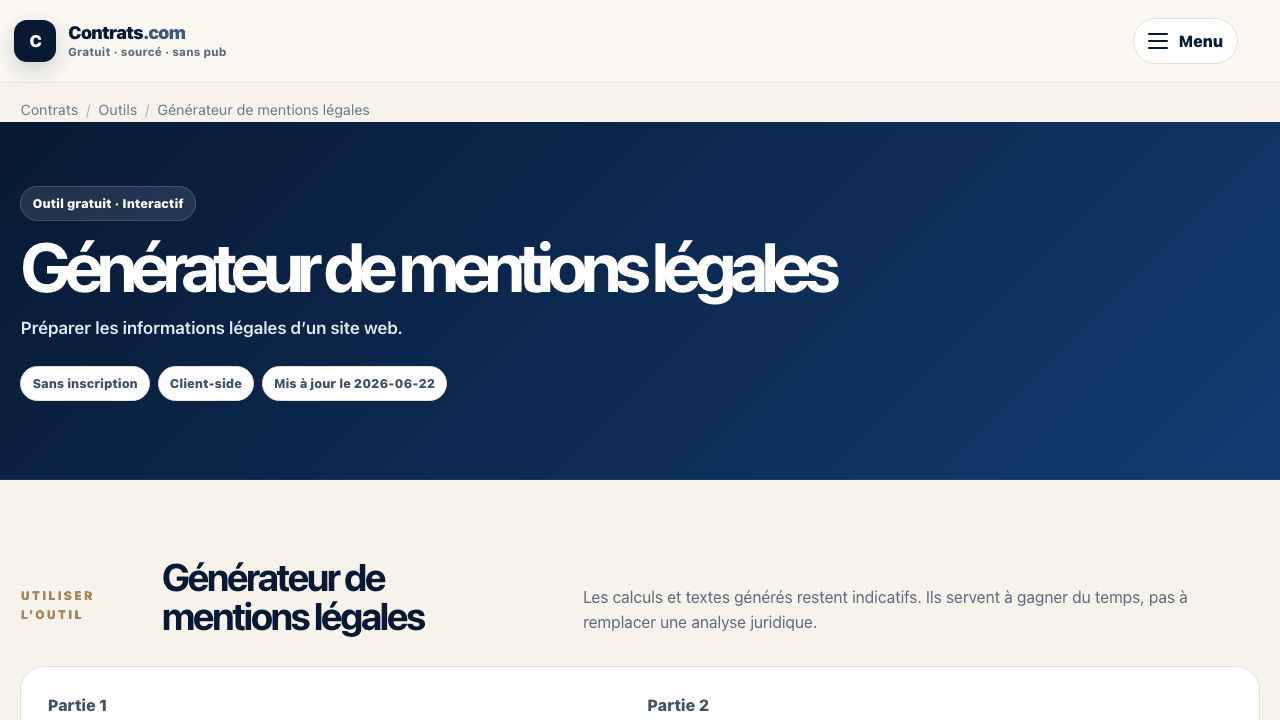 Générateur de mentions légales de Contrats.com