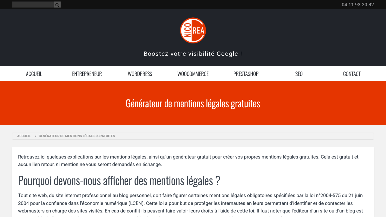 Générateur de mentions légales de CreaNico
