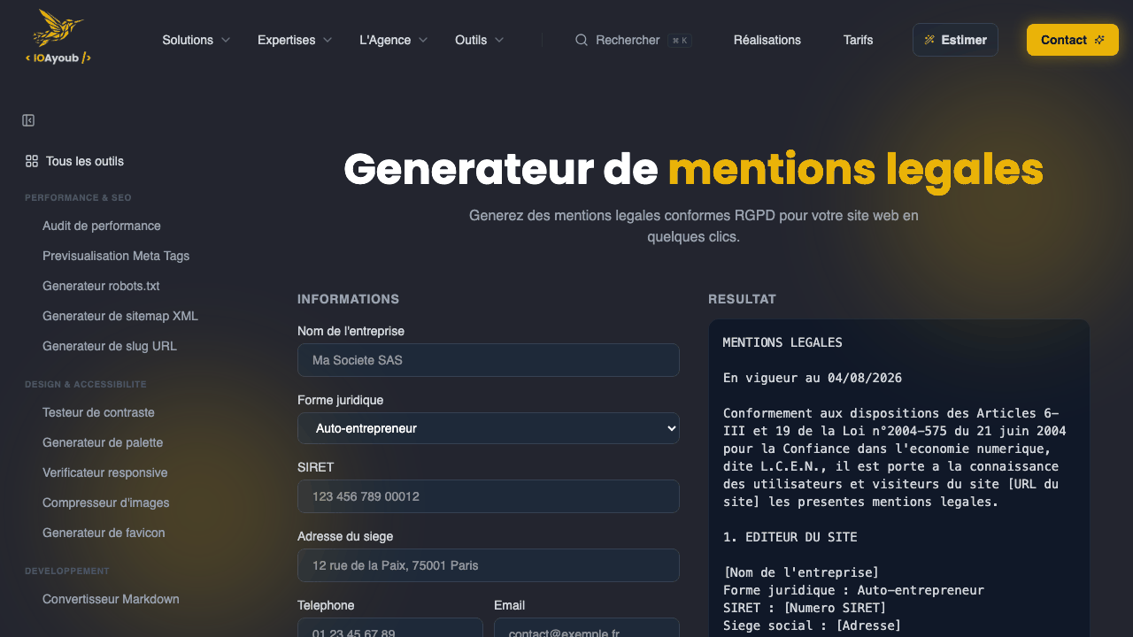 Générateur de mentions légales d'IOAyoub