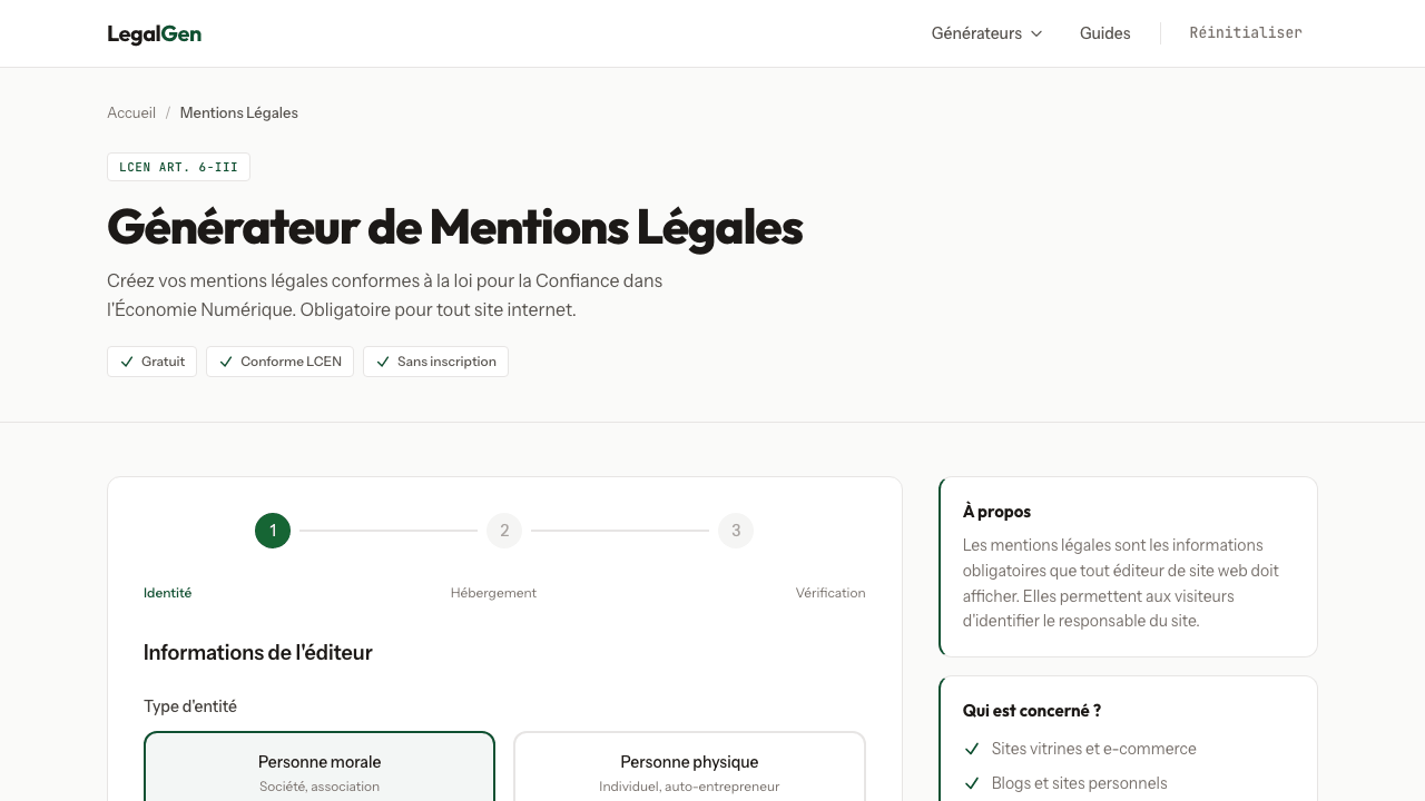 Générateur de mentions légales de Legal-Gen