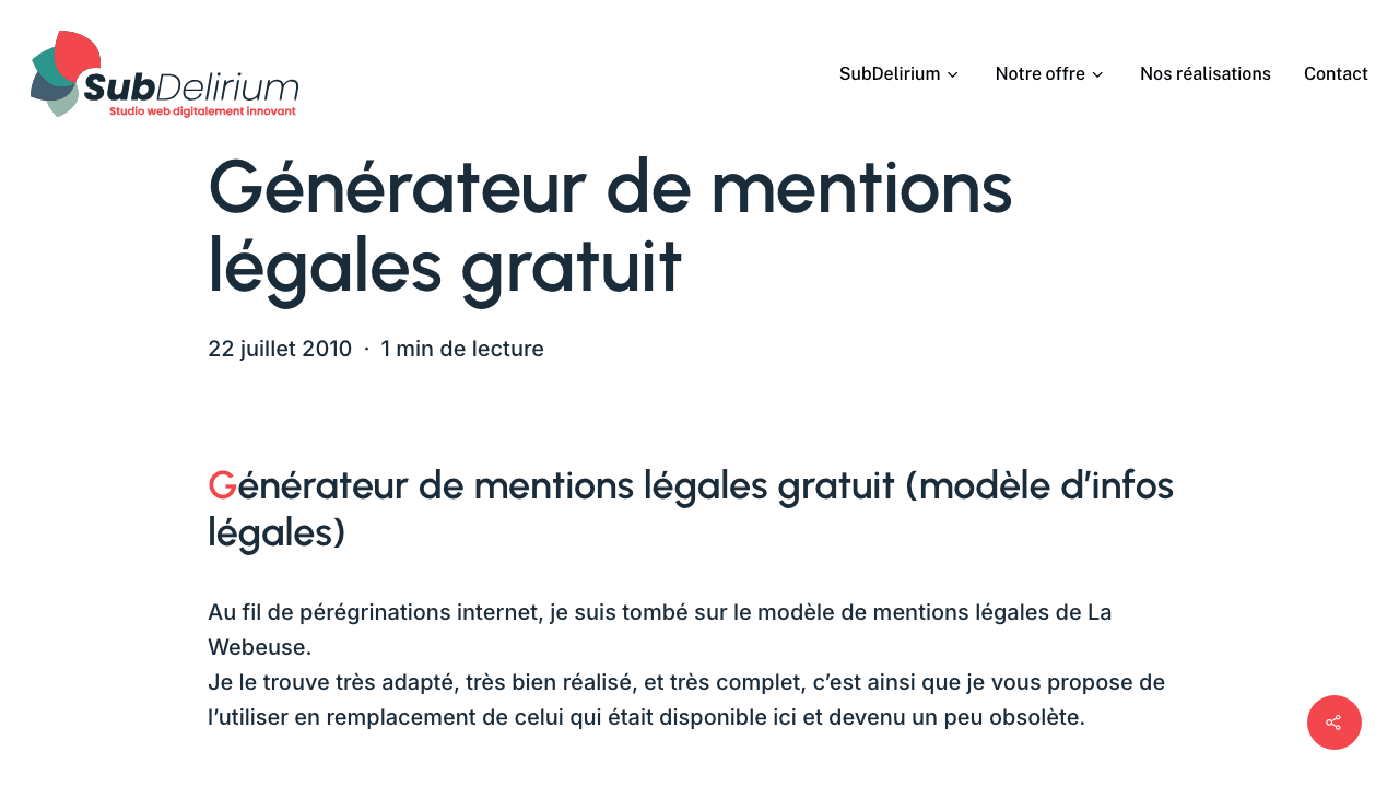 Générateur de mentions légales de SubDelirium