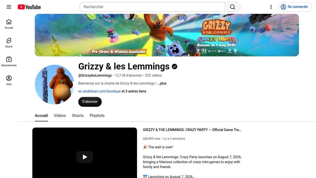 Chaîne YouTube de Grizzy & les Lemmings