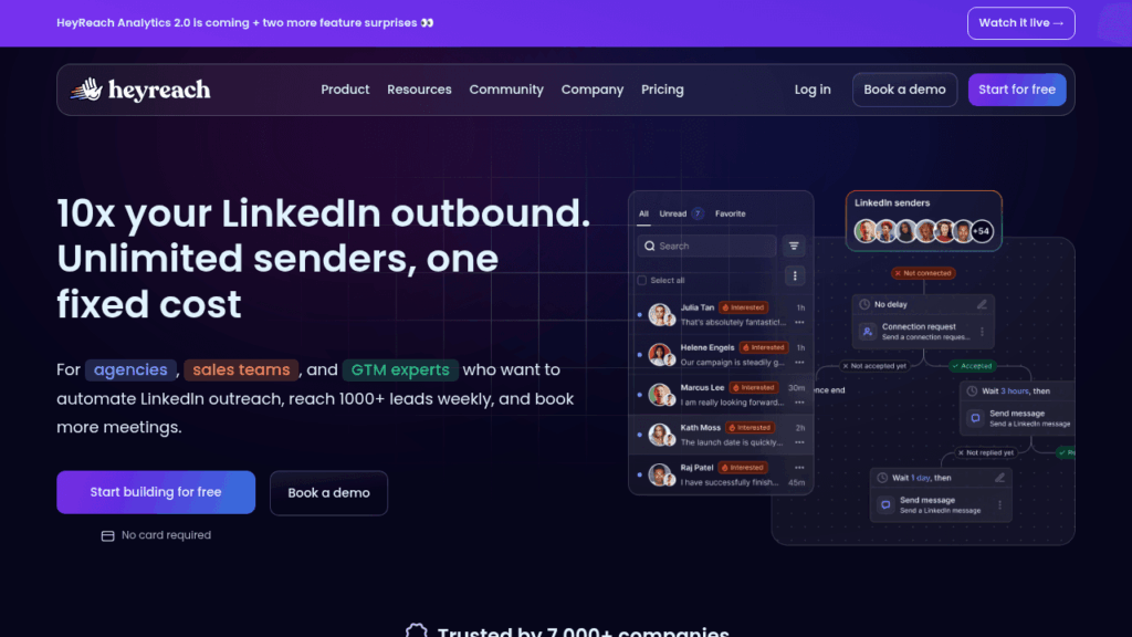 Capture d'écran du site de HeyReach