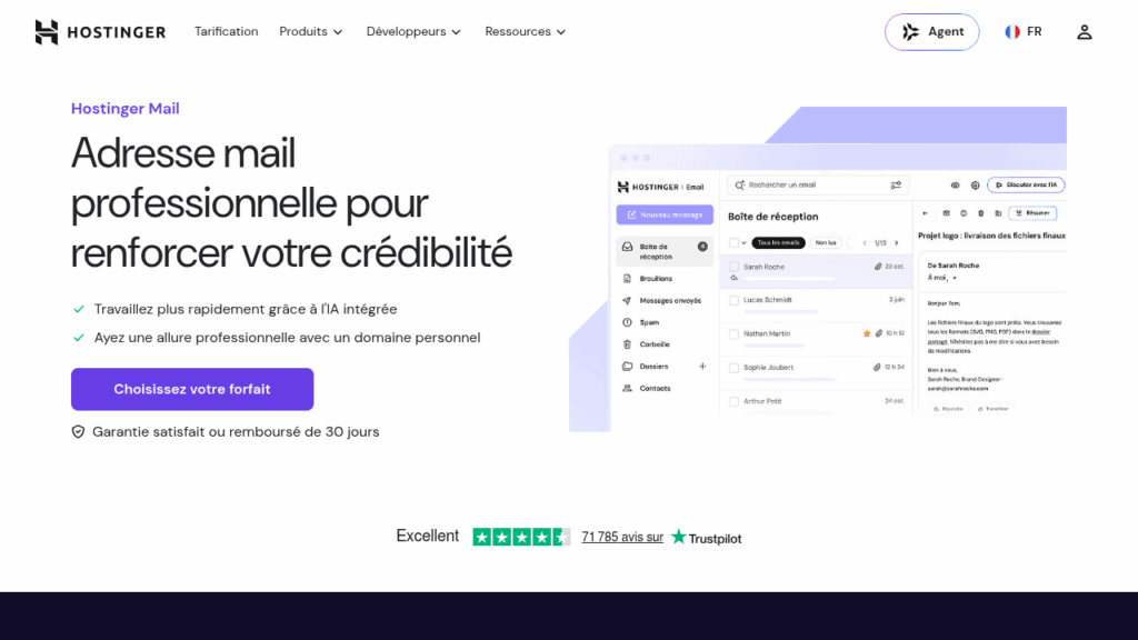 Capture d'écran de Hostinger Business Email