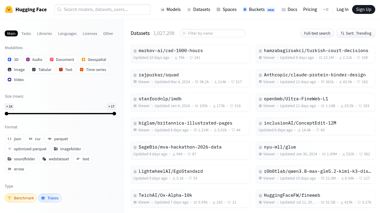 Le hub de datasets de Hugging Face