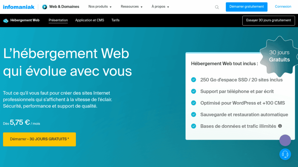 Capture d'écran du site de Infomaniak