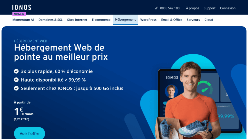 Capture d'écran du site de IONOS