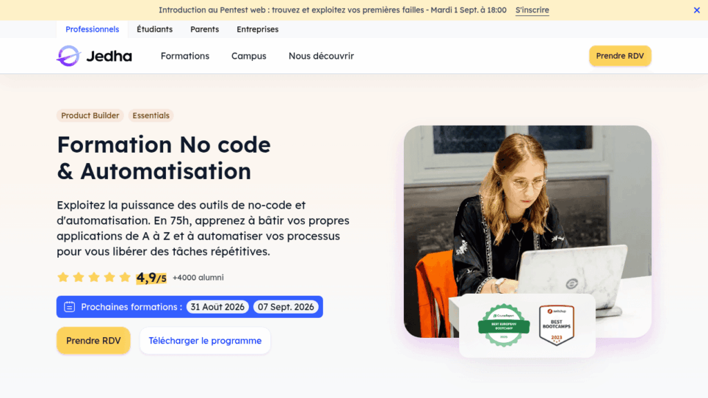 Capture d'écran de la formation No Code et Automatisation de Jedha