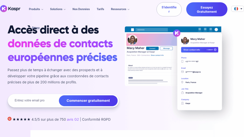 Capture d'écran du site de Kaspr