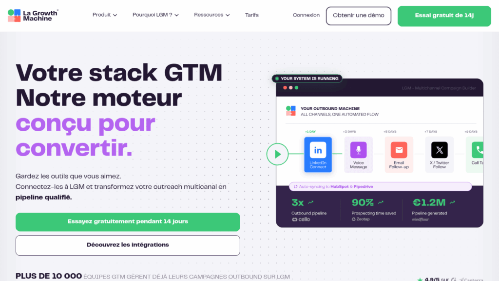 Capture d'écran du site de La Growth Machine