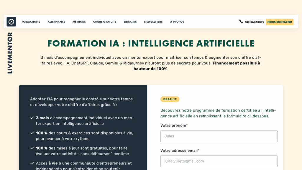 Capture d'écran de la formation IA de LiveMentor