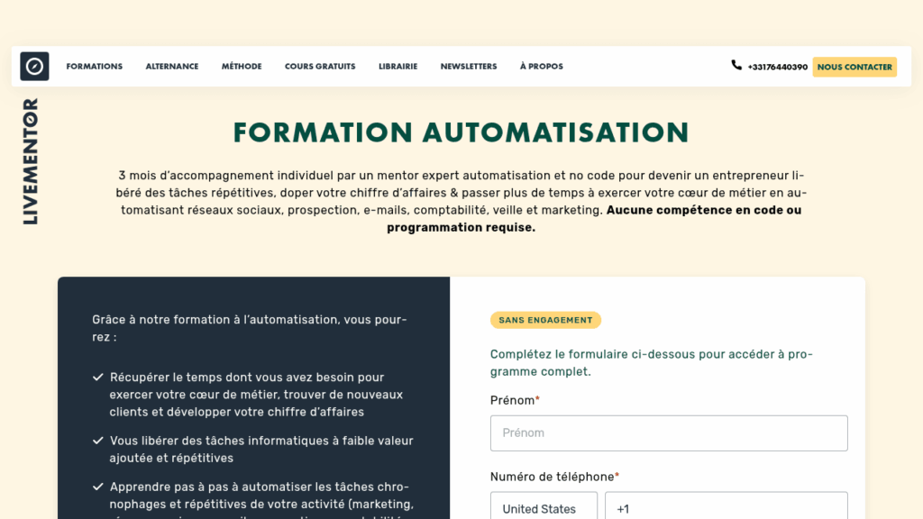 Capture d'écran de la formation Automatisation et No-Code de LiveMentor