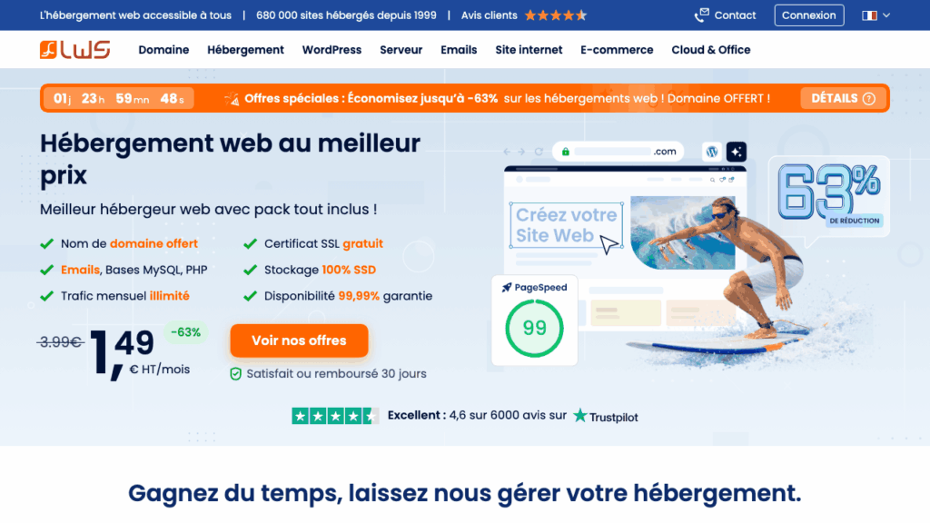 Capture d'écran du site de LWS