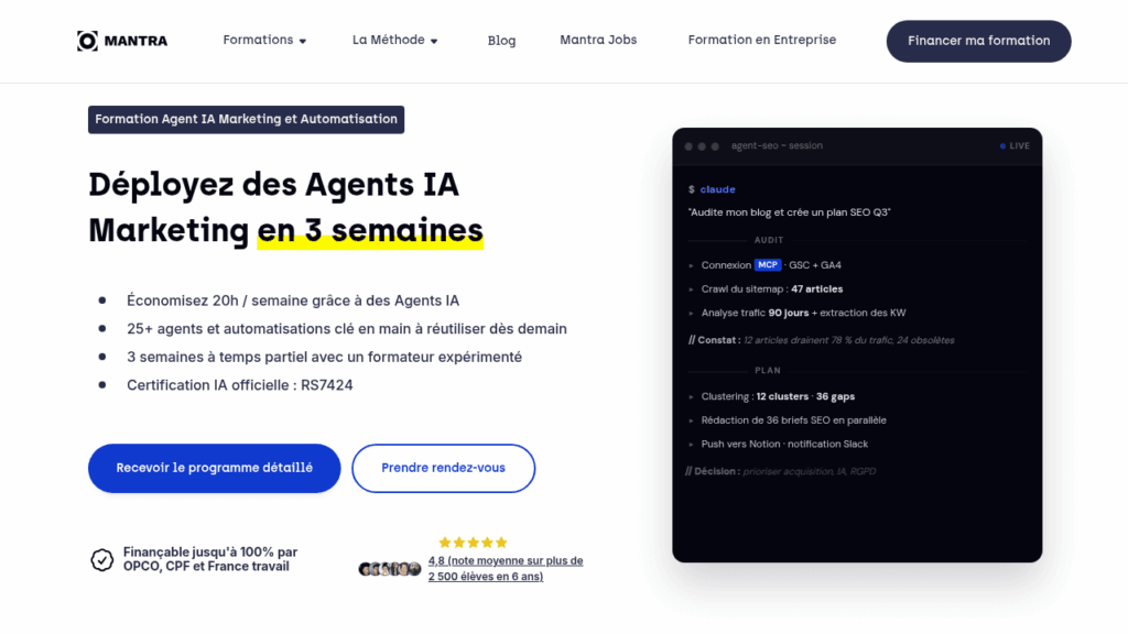 Capture d'écran de la formation agents IA de Mantra