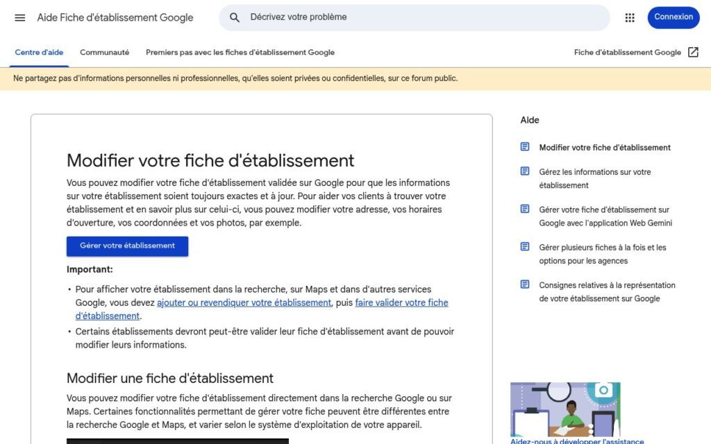 Modifier sa fiche d'établissement Google