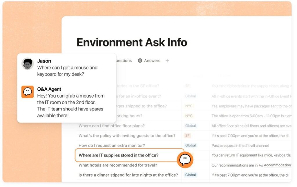 L'agent Q&A de Notion répondant à une question dans une base de connaissances