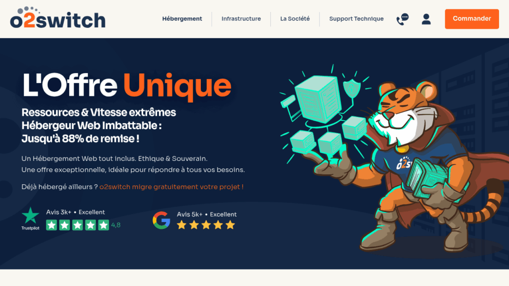 Capture d'écran du site de o2switch