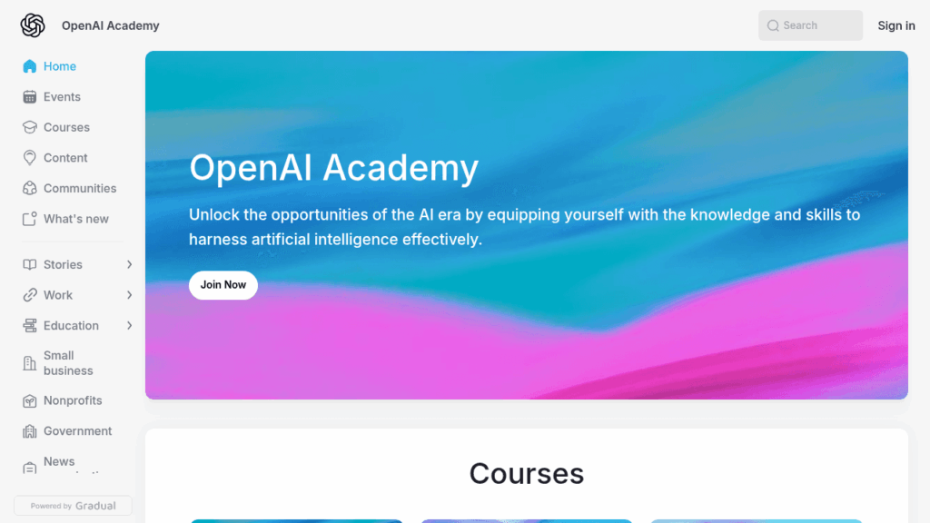 Capture d'écran de l'OpenAI Academy