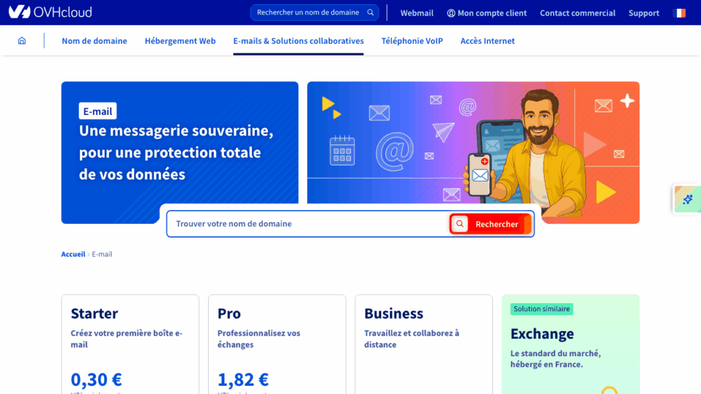 Capture d'écran d'OVHcloud Emails
