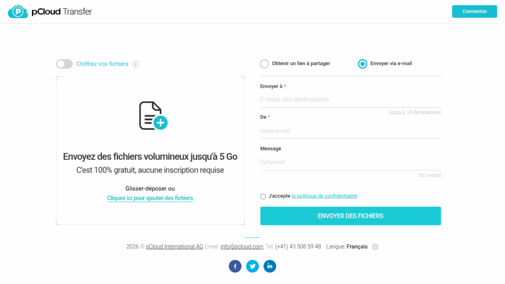 Capture d'écran de pCloud Transfer