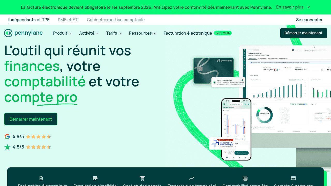 Page d'accueil de Pennylane en août 2026
