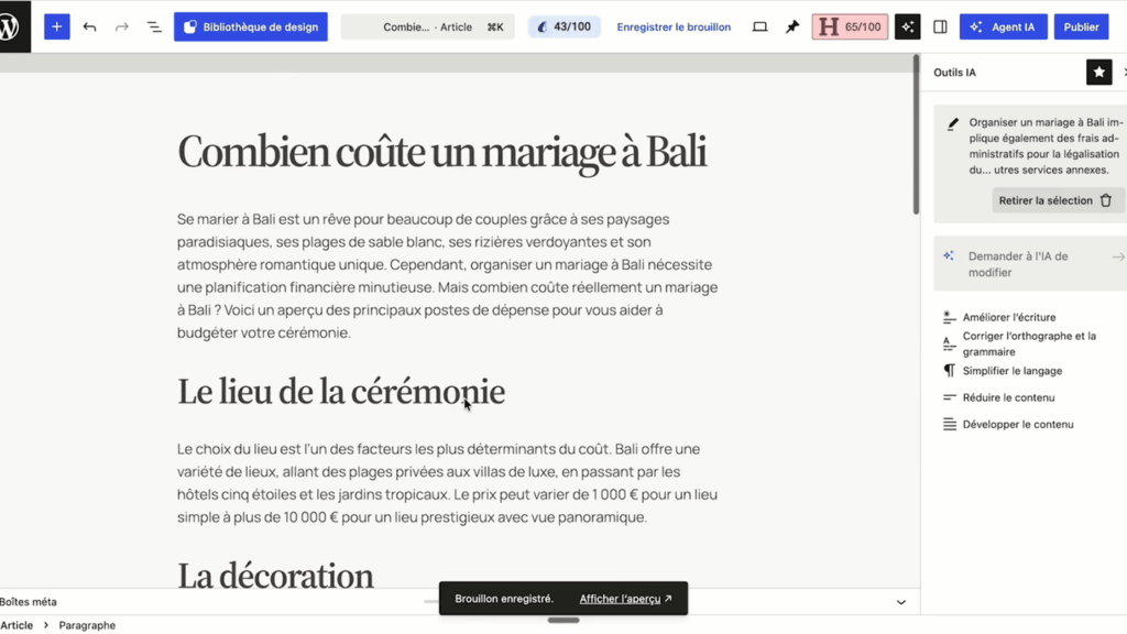 Rédaction d'un article assistée par l'IA avec le score SEO