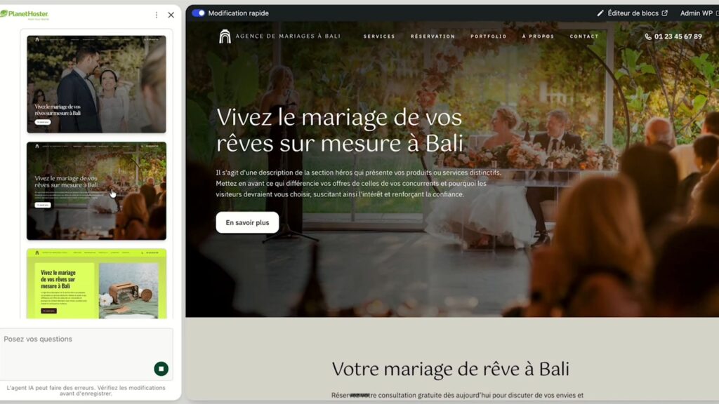Le site WordPress généré par l'IA de PlanetHoster