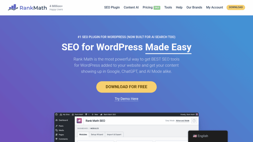 Capture d'écran de Rank Math SEO