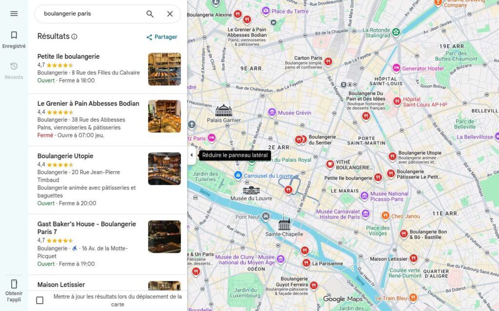 Recherche d'un établissement dans Google Maps