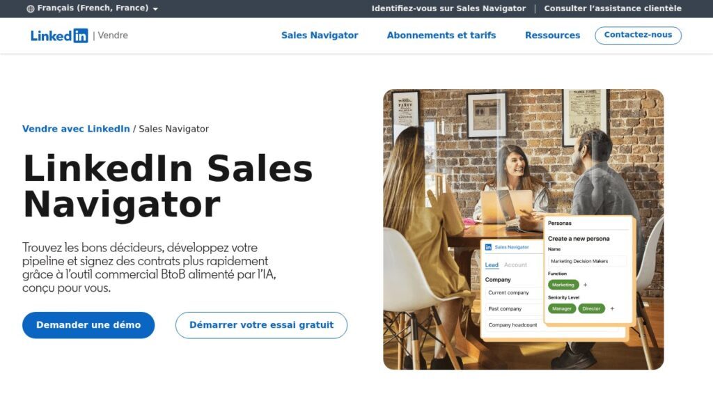 Capture d'écran du site de LinkedIn Sales Navigator