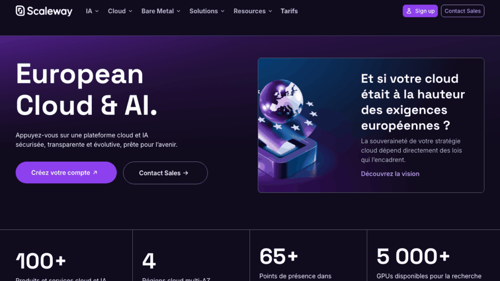 Capture d'écran du site de Scaleway