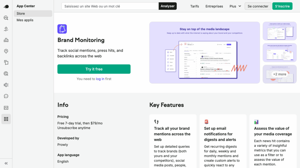 Capture d'écran de Semrush Brand Monitoring