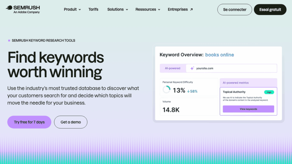 Capture d'écran de Semrush