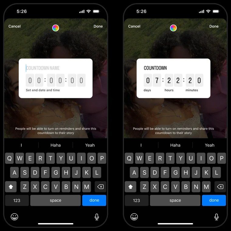 Sticker compte à rebours dans une story Instagram