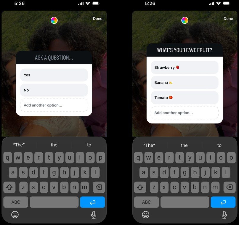 Stickers sondage et quiz dans une story Instagram