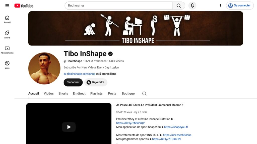 Chaîne YouTube de Tibo InShape