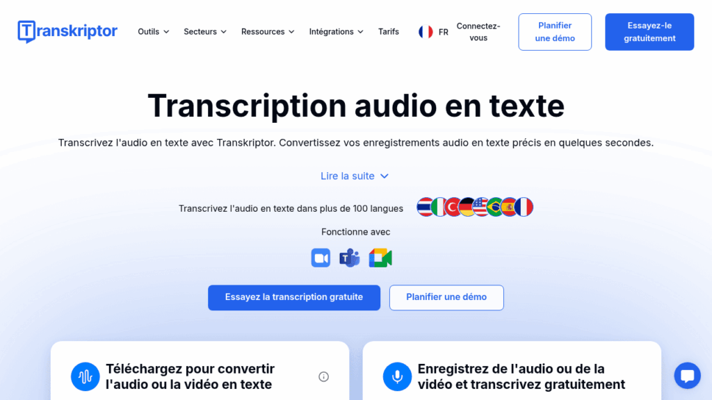 Capture d'écran de Transkriptor