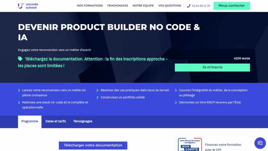 Capture d'écran de la formation Product Builder d'Uncode School