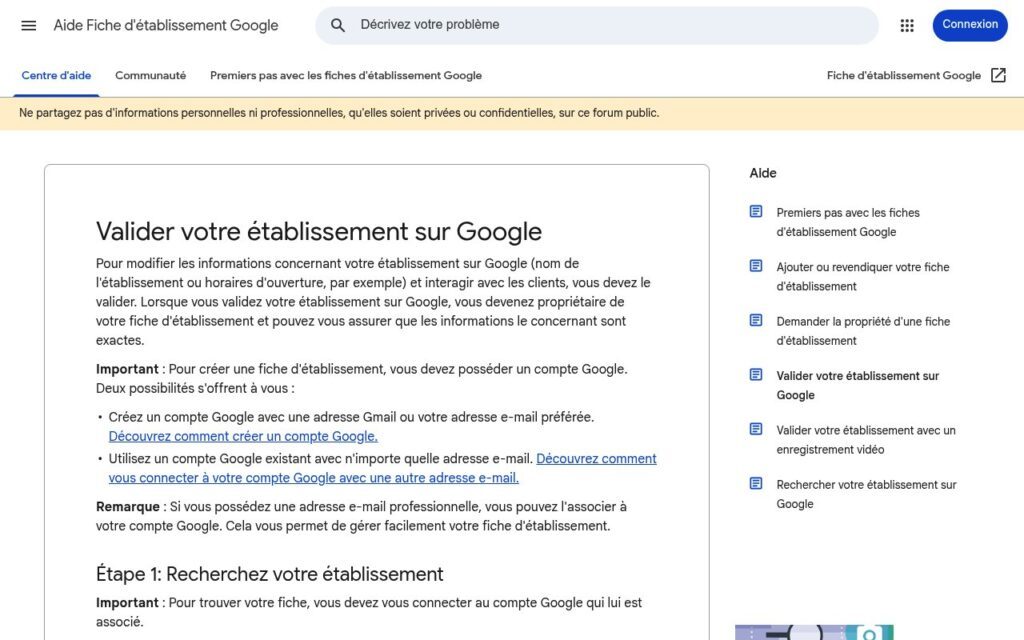 Méthodes de validation d'un établissement sur Google
