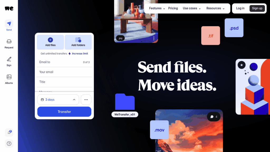 Capture d'écran de WeTransfer