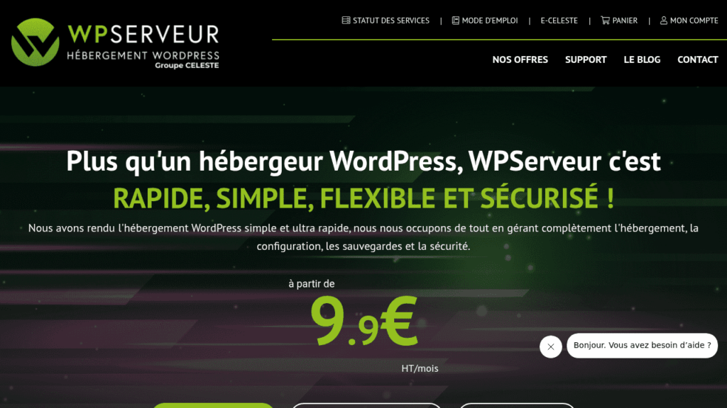 Capture d'écran du site de WPServeur